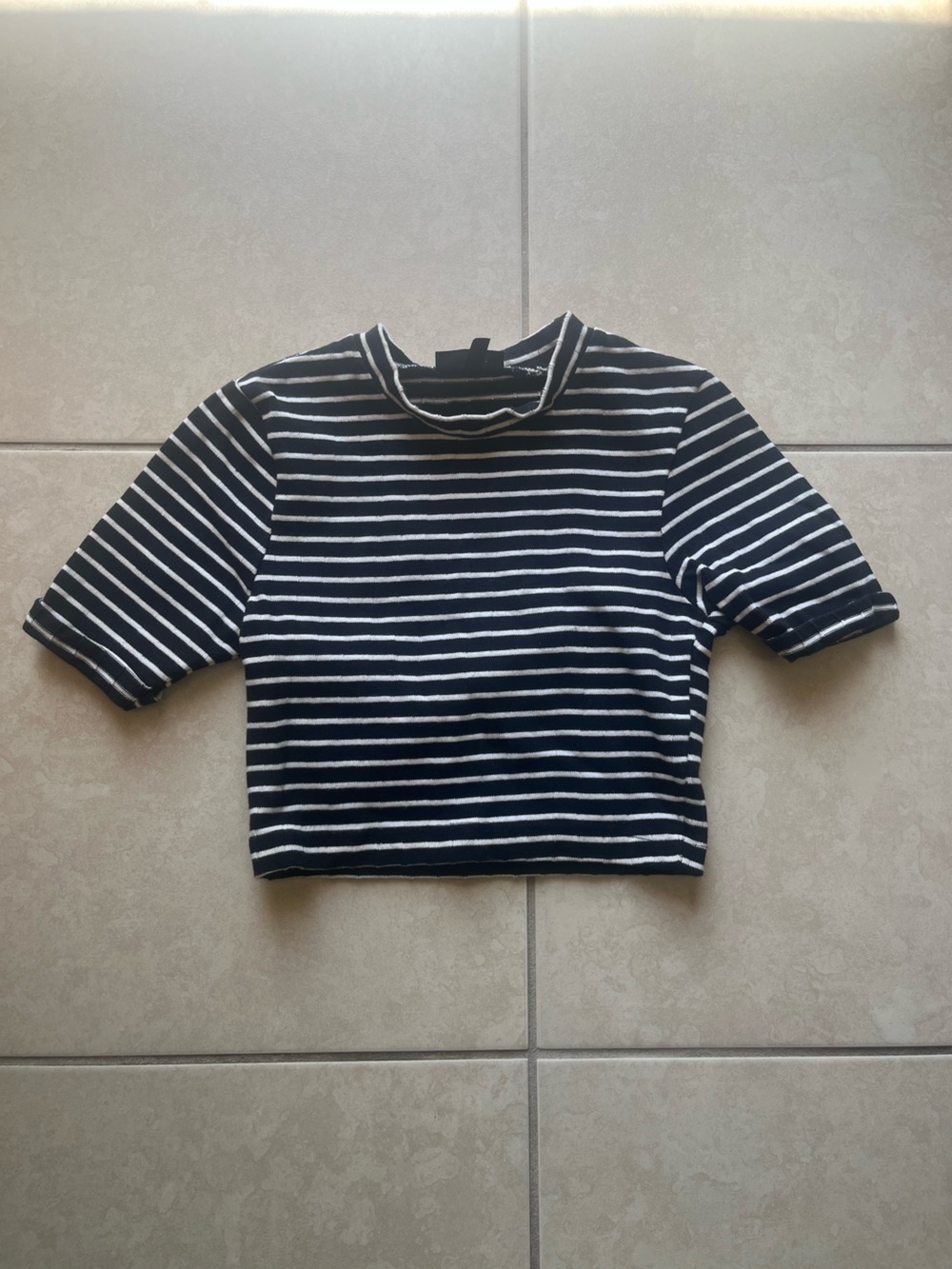 Topshop Black and White Striped Crop Top